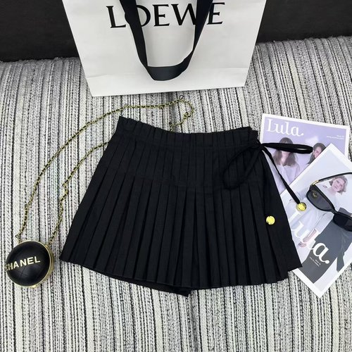 Loewe Pleated Shorts Skirt with Waist Tie and Logo Pendant