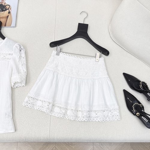 Miu Miu French Romantic High-Waist Lace-Trimmed Half Skirt