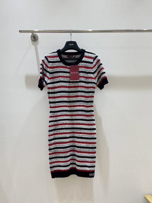 Gucci Classic Striped and Color-Blocked Summer Short Sleeve Dress