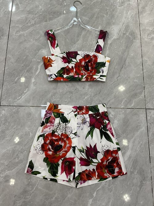 Dolce & Gabbana White Base Big Red Flower Cotton Printed Backless Suspender Bralette