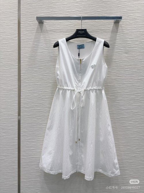 Prada Spring - Summer Sleeveless Vest Dress with Triangle Logo and Elastic Waist