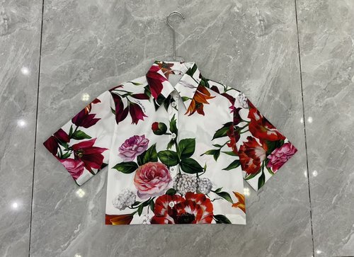 Dolce & Gabbana Elegant White Base Big Red Flower Cotton Printed Short Sleeve Shirt