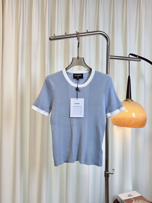 Chanel Custom-Woven Tencel Top with Metal Emblem, Diverse Color Palette