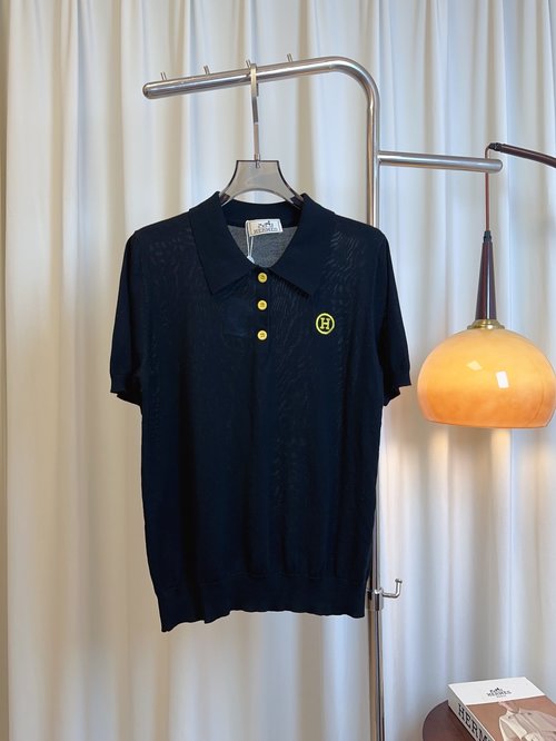 Hermes Custom Woven T-shirt with Embroidered Logo, Made of Soft Tencel Wool Fabric