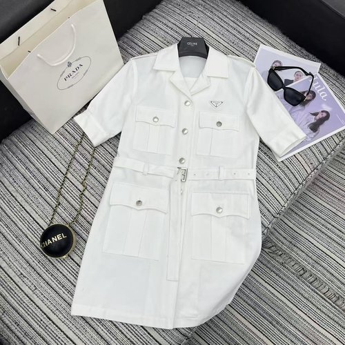 Prada Recommended Pra Series Workwear Denim Dress with Inverted Triangle Logo