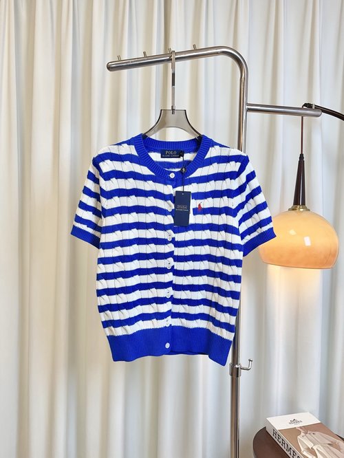 Polo Ralph Lauren Refined Custom-Woven Wool Striped Top with Embroidered Insignia, Assorted Tones