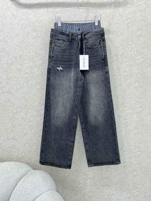 Acne Studios Denim Jeans with Double Waistband and Vintage Wash