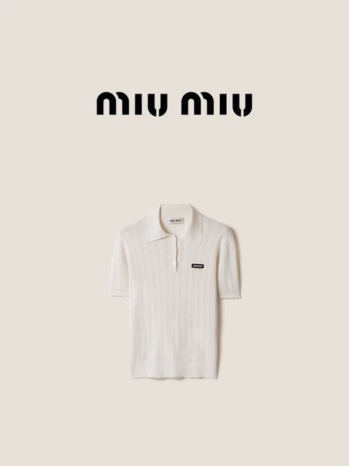 Miu Miu Small Logo Decorated Button-front Fitted Knit Top