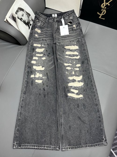 Dior New Dior Collection: Advanced Black - Gray Ragged Jeans