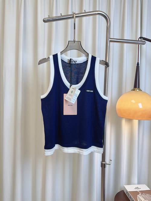 Miu Miu Two-Tone Custom-Woven Wool Vest with Insignia, Soft and Luxurious Feel