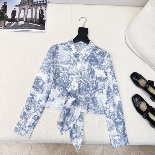 Dior Jungle - Patterned Tie - up Long Sleeve Short Shirt