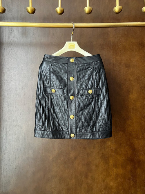 Chanel Imported Lambskin Classic Design Leather Skirt with Custom Hardware