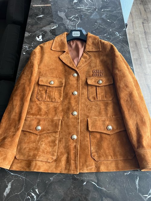 Miu Miu Imported Goat Suede Sweet and Retro Style Leather Jacket