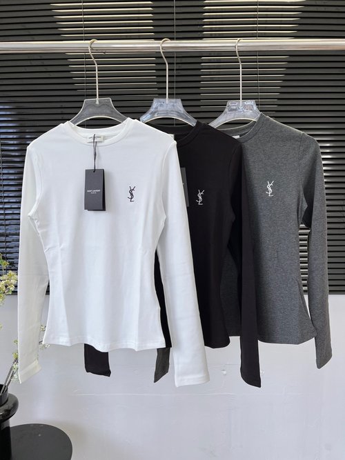 Yves Saint Laurent Versatile Three-Color Embroidered Elastic Cotton Long-Sleeve Base Layer