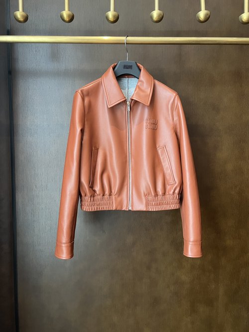 Miu Miu Sweet and Elegant Retro Leather Jacket, Made from Imported Cowhide