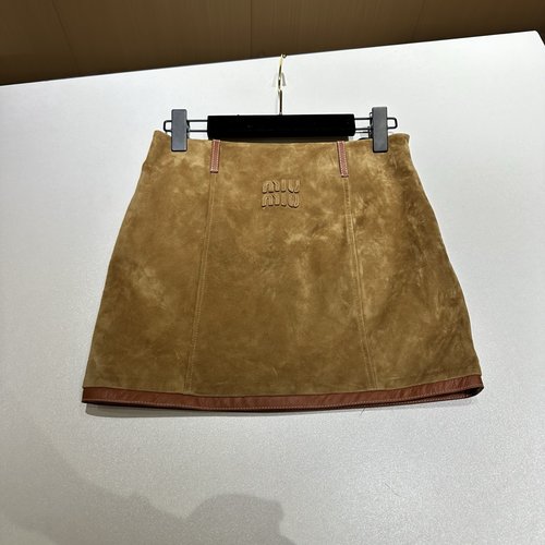 Miu Miu Custom-Designed Vintage Turkish Mixed Suede Leather Skirt