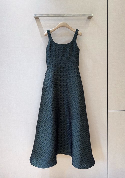 Dior Square-Neck Sling Waist-Contracted Dress with Big Bow