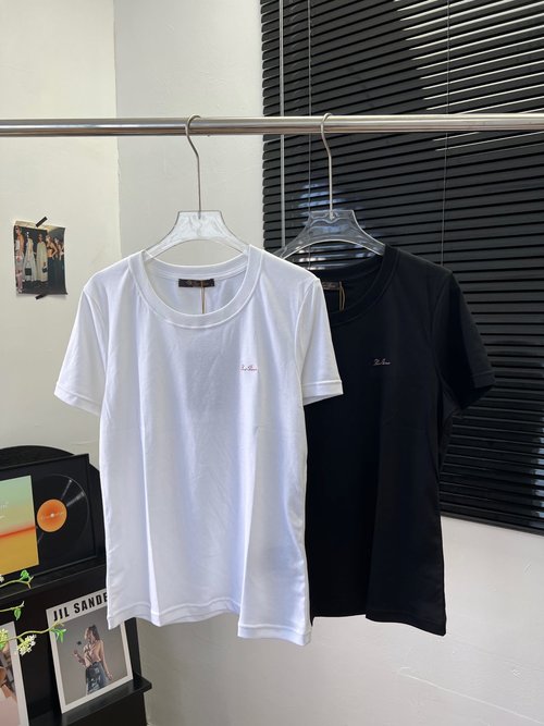Loro Piana Slimming Cotton Short-Sleeve T-Shirt with Colorful Embroidered Letters