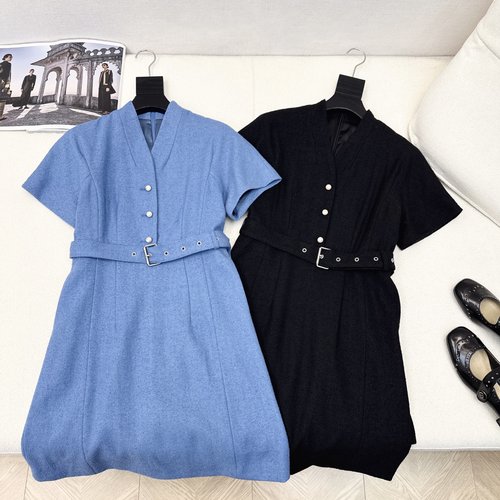 Dior Classic D - Cut Maxi Dress with Pearl Buttons and Falling Sleeves