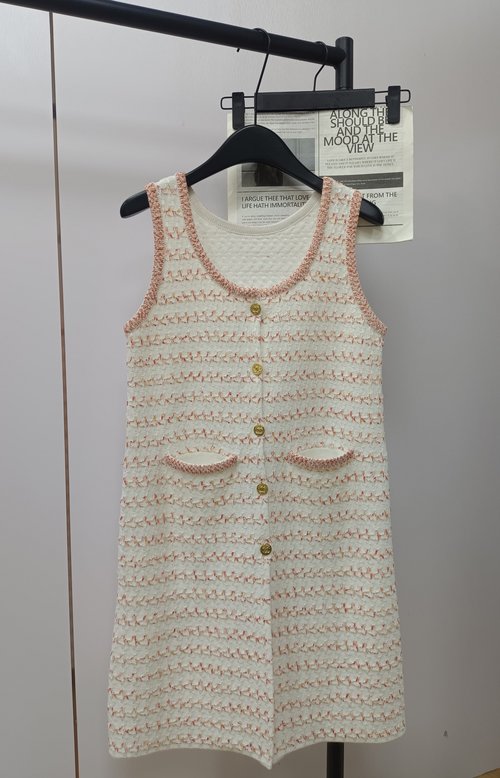 Chanel New Contrast Knitted Striped Vest Dress