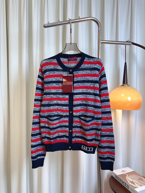 Gucci Custom Knitted Wool Cardigan with Striped Design, High-Quality