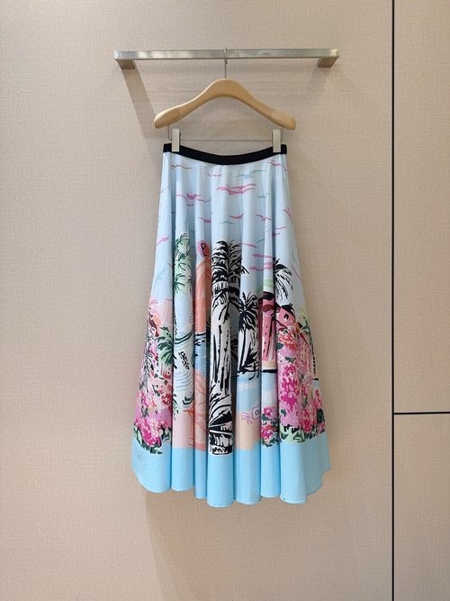 Dior High-Waisted Printed Half Skirt with Tropical Island Vibes