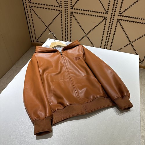 Miu Miu Imported Lambskin Composite Modal Leather Jacket in Elegant Sweet-Cool Style