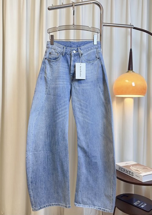 Acne Studios Custom Cotton Denim Wide - Leg Jeans with Crescent Patchwork, Fashionable Piece