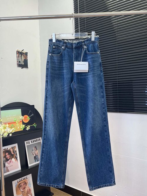 Louis Vuitton Elastic Webbing Fringed Waist Straight Jeans with a Distinct Design