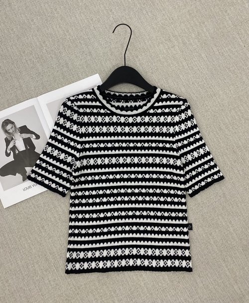 Louis Vuitton Striped Floral Pattern Elastic Merino Wool Top