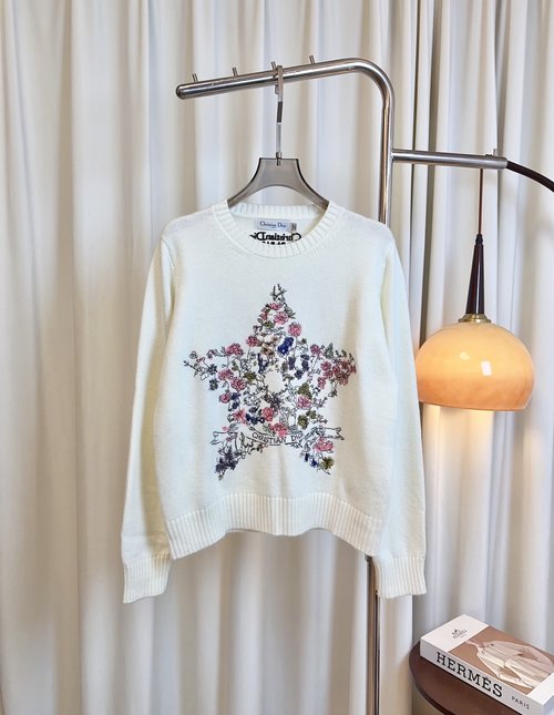 Dior Limited Edition Cashmere Long-Sleeve Top with Star Flower Logo