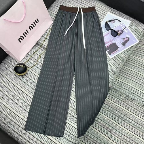 Miu Miu Sophisticated Striped Suit Straight Pants with Color Splicing and Embroidered Letters