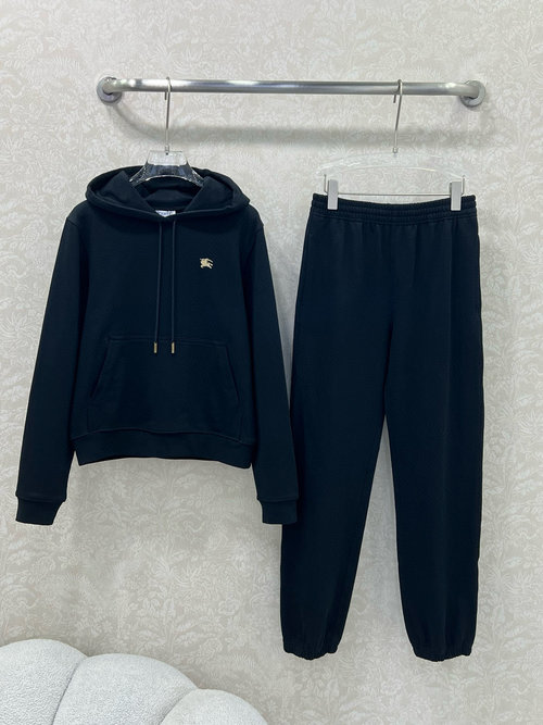 Burberry Elegant High-end Customized Cotton Hoodie with Embroidered Pants Ensemble
