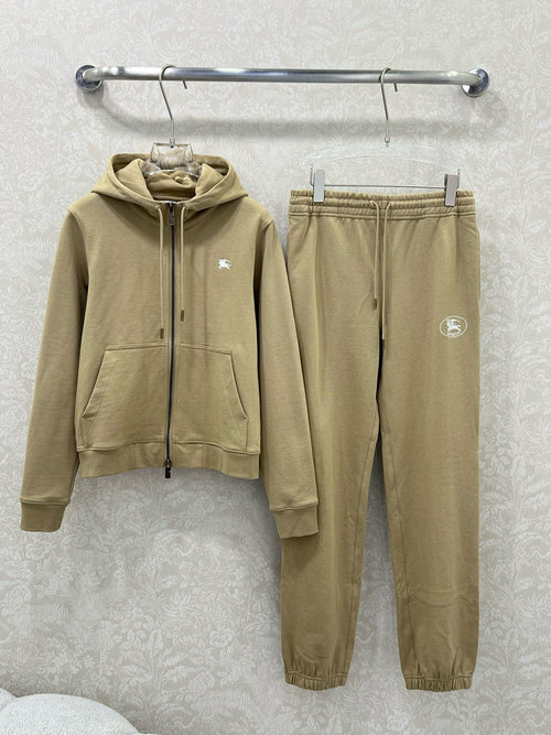 Burberry Elegant High-end Customized Cotton Zip-up Jacket with Embroidered Pants Ensemble