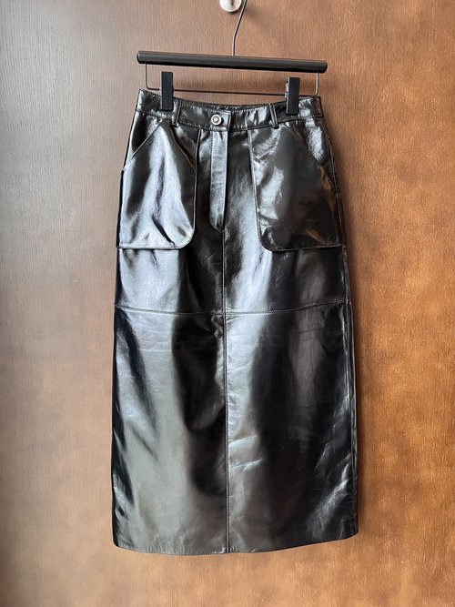 Chanel Elegant Leather Skirt with Fine Buttons and Customized Lining