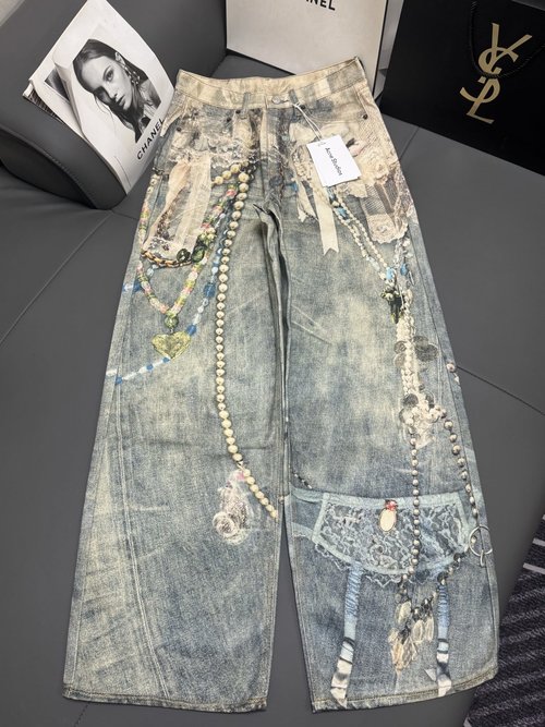 Dior 3D - Printed Lace and Pearl Chain Loose - Fit Jeans