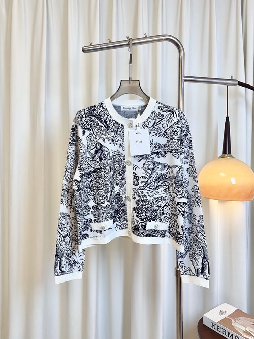 Dior Customized Tencel Short Sleeve Cardigan with Zoo Series Jacquard