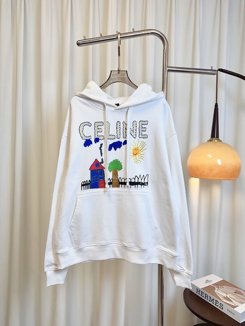 Celine Customized Cotton Fleece Hoodie with Colorful Print Logo