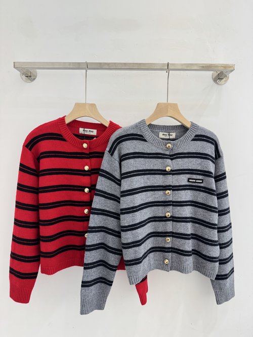 Miu Miu Classic Stripe Knit Cardigan, Soft and Versatile