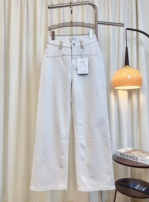 Chanel Rivet-spliced Wide-leg Jeans, Stylish and Streamlined