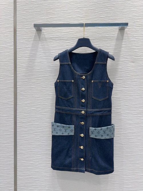 Louis Vuitton Fashionable Denim-stitched Vest Dress, Fine Texture
