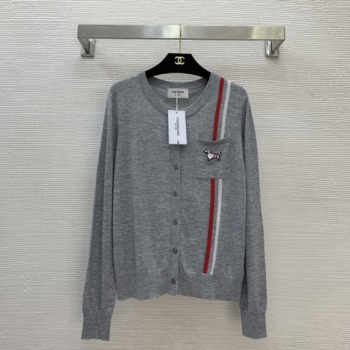 Thom Browne Classic Three-Color Stripe Dog Pocket Knit Long-Sleeve Top