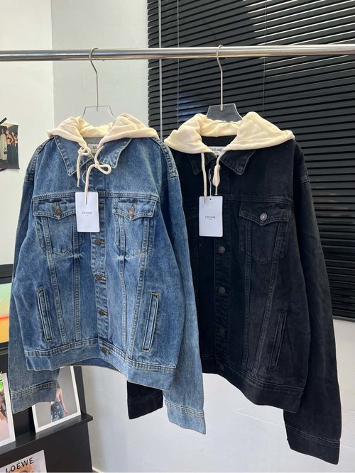 Celine Classic Hooded Denim Jacket with Embroidered Details