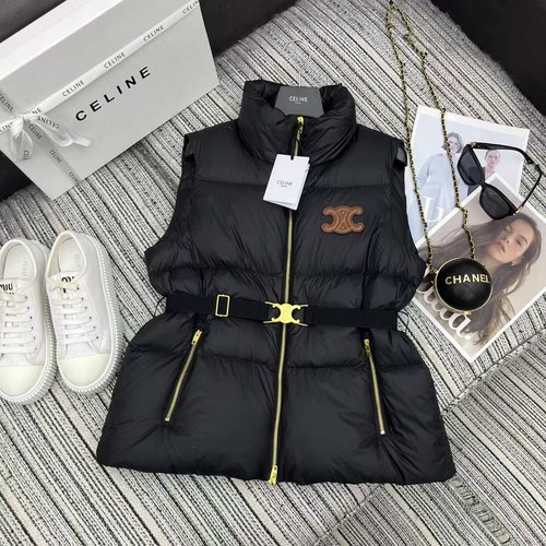 Celine New Collar Down Vest with Arc Gate Leather Patch