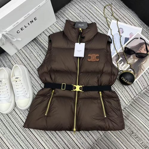 Celine New Collar Down Vest with Arc Gate Leather Patch