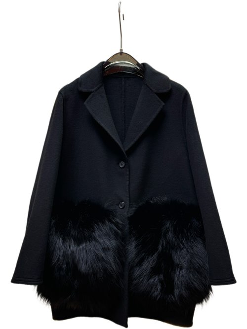 Louis Vuitton Short Black Fox Fur Coat with Dust Bag, Predominantly Wool Blend
