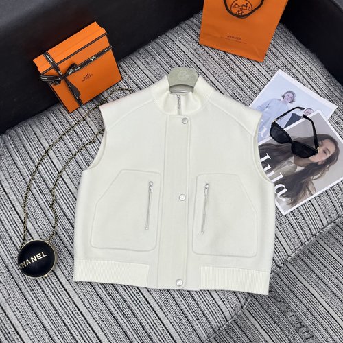 Hermes Stand Collar Double-faced Cashmere Vest