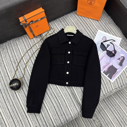 Hermes Double-Faced Cashmere Jacket with Denim Collar