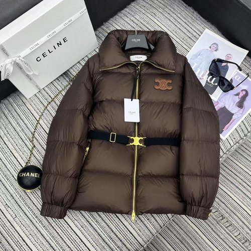 Celine CEL Down Jacket with Arc Logo and Belt