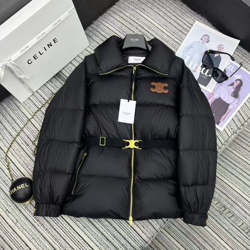 Celine CEL Down Jacket with Arc Logo and Belt